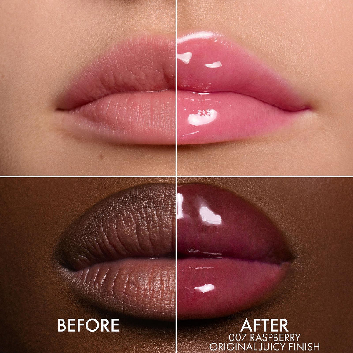Antes y después con Dior Addict Lip Glow Oil 007 Raspberry