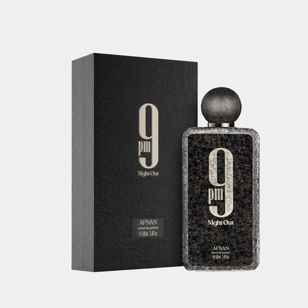 Perfume 9 PM Night Out de AFNAN, detalle del frasco