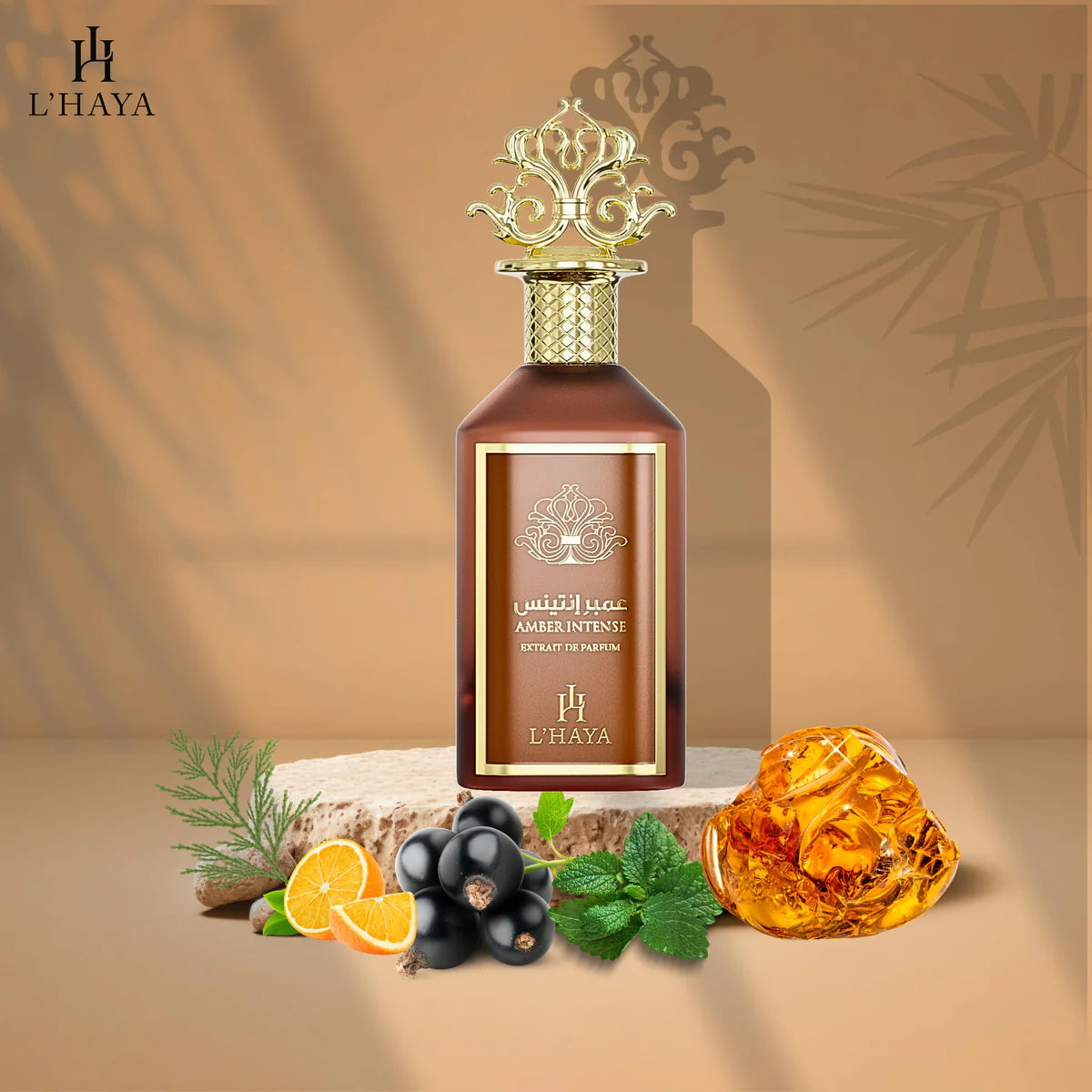 L'Haya Amber Intense Extrait de Parfum frasco vista frontal