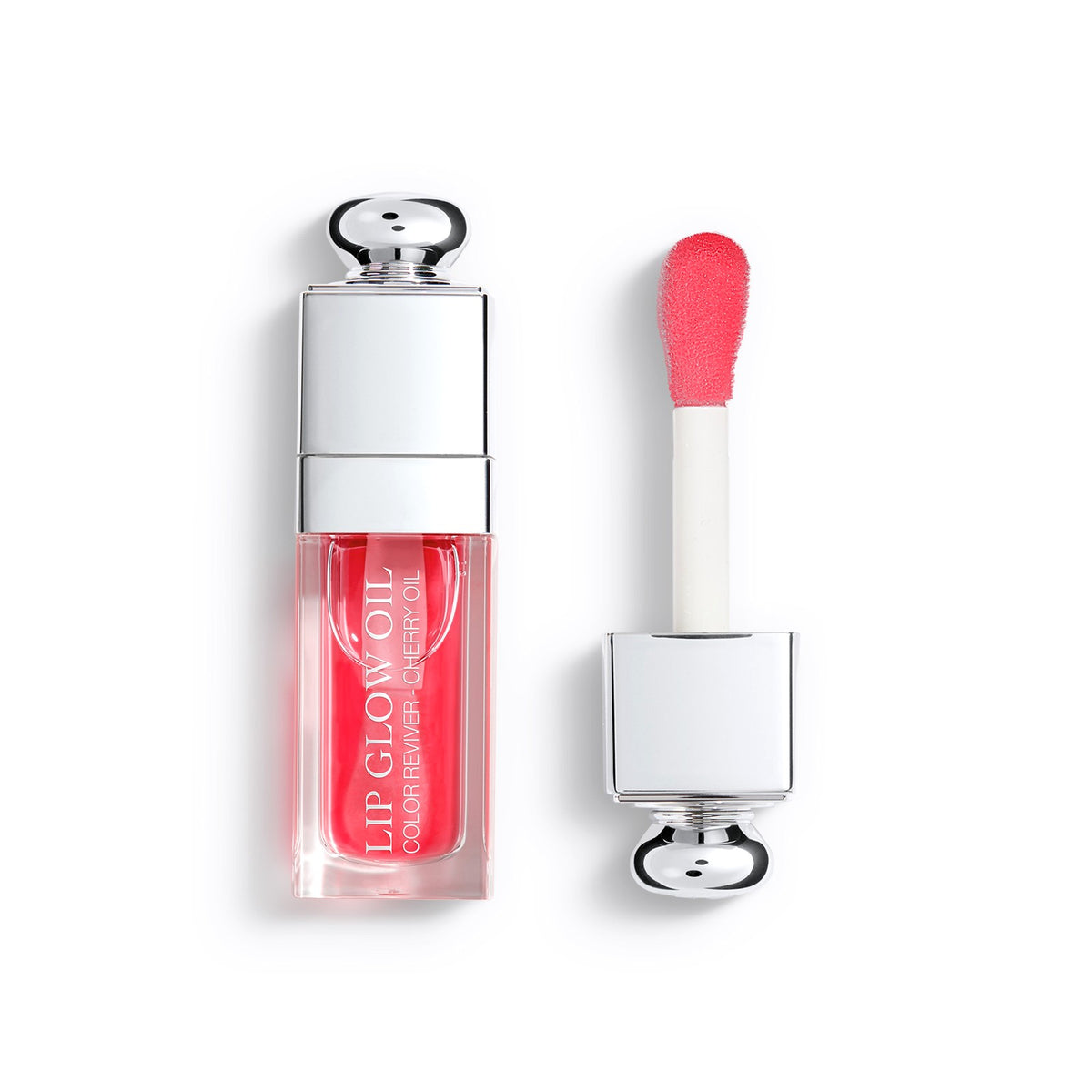 Dior Addict Lip Glow Oil 015 Cherry, vista lateral del frasco con aceite de cereza