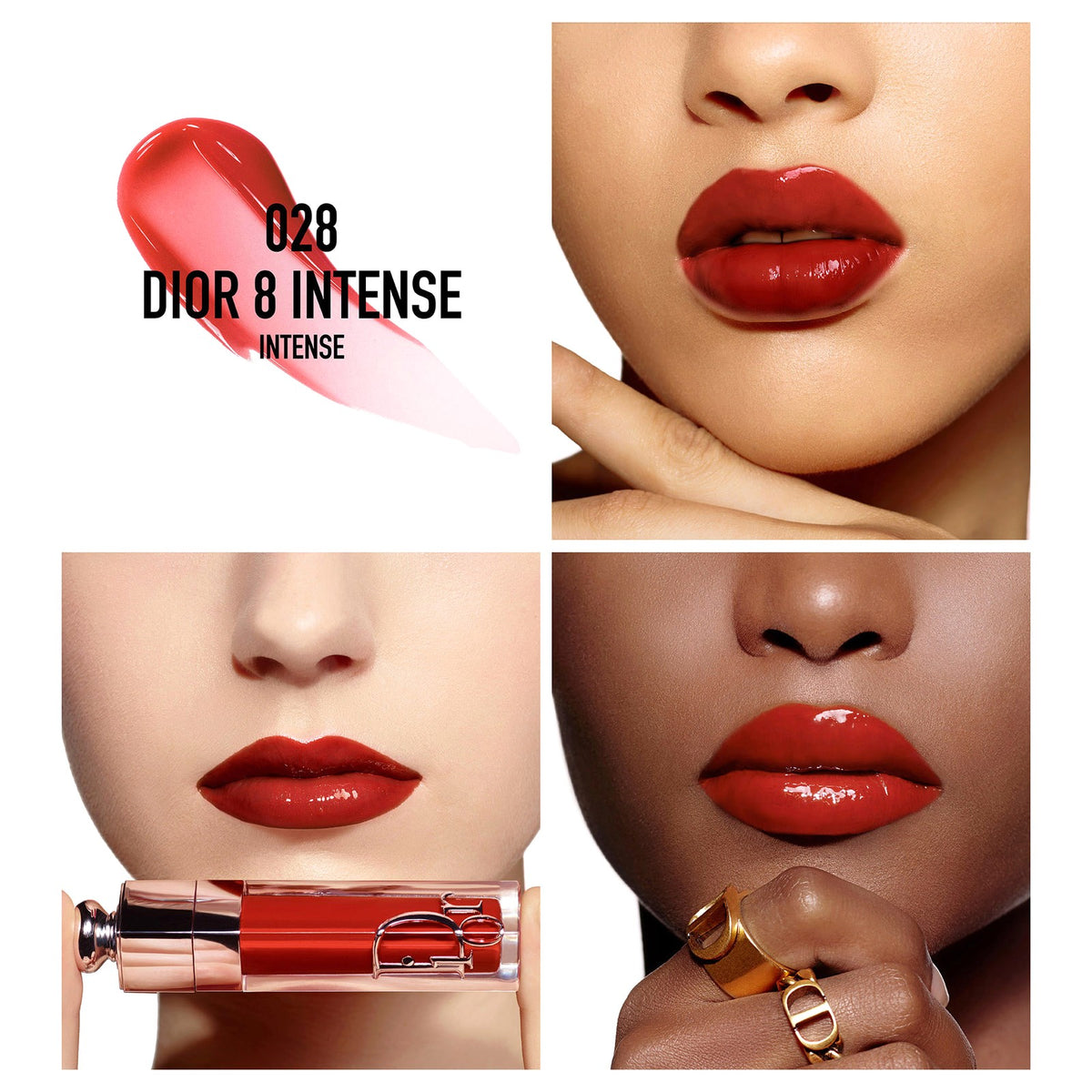Dior Lip Maximizer 028 Dior 8 Intense aplicado en distintos tonos de piel